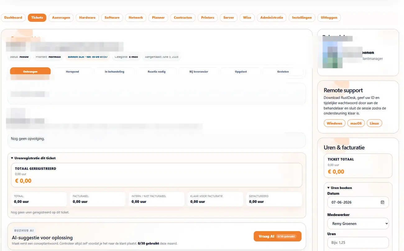 Ticketafhandeling in BuzHub ITSM